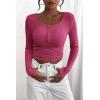 imagePRETTYGARDEN Womens 2025 Spring Fall Long Sleeve Henley T Shirts Button Ribbed Knit Slim Fit Casual Basic Tops BlouseRose Red
