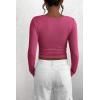 imagePRETTYGARDEN Womens 2025 Spring Fall Long Sleeve Henley T Shirts Button Ribbed Knit Slim Fit Casual Basic Tops BlouseRose Red
