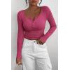 imagePRETTYGARDEN Womens 2025 Spring Fall Long Sleeve Henley T Shirts Button Ribbed Knit Slim Fit Casual Basic Tops BlouseRose Red