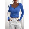 imagePRETTYGARDEN Womens 2025 Spring Fall Long Sleeve Henley T Shirts Button Ribbed Knit Slim Fit Casual Basic Tops BlouseRoyal Blue