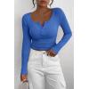 imagePRETTYGARDEN Womens 2025 Spring Fall Long Sleeve Henley T Shirts Button Ribbed Knit Slim Fit Casual Basic Tops BlouseRoyal Blue