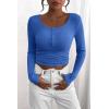 imagePRETTYGARDEN Womens 2025 Spring Fall Long Sleeve Henley T Shirts Button Ribbed Knit Slim Fit Casual Basic Tops BlouseRoyal Blue