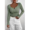 imagePRETTYGARDEN Womens 2025 Spring Fall Long Sleeve Henley T Shirts Button Ribbed Knit Slim Fit Casual Basic Tops BlouseSage Green