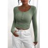 imagePRETTYGARDEN Womens 2025 Spring Fall Long Sleeve Henley T Shirts Button Ribbed Knit Slim Fit Casual Basic Tops BlouseSage Green