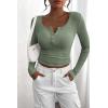 imagePRETTYGARDEN Womens 2025 Spring Fall Long Sleeve Henley T Shirts Button Ribbed Knit Slim Fit Casual Basic Tops BlouseSage Green