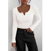 imagePRETTYGARDEN Womens 2025 Spring Fall Long Sleeve Henley T Shirts Button Ribbed Knit Slim Fit Casual Basic Tops BlouseWhite