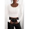 imagePRETTYGARDEN Womens 2025 Spring Fall Long Sleeve Henley T Shirts Button Ribbed Knit Slim Fit Casual Basic Tops BlouseWhite