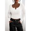 imagePRETTYGARDEN Womens 2025 Spring Fall Long Sleeve Henley T Shirts Button Ribbed Knit Slim Fit Casual Basic Tops BlouseWhite