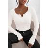 imagePRETTYGARDEN Womens 2025 Spring Fall Long Sleeve Henley T Shirts Button Ribbed Knit Slim Fit Casual Basic Tops BlouseWhite