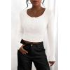 imagePRETTYGARDEN Womens 2025 Spring Fall Long Sleeve Henley T Shirts Button Ribbed Knit Slim Fit Casual Basic Tops BlouseWhite