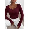 imagePRETTYGARDEN Womens 2025 Spring Fall Long Sleeve Henley T Shirts Button Ribbed Knit Slim Fit Casual Basic Tops BlouseWine Red