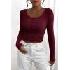 imagePRETTYGARDEN Womens 2025 Spring Fall Long Sleeve Henley T Shirts Button Ribbed Knit Slim Fit Casual Basic Tops BlouseWine Red