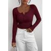 imagePRETTYGARDEN Womens 2025 Spring Fall Long Sleeve Henley T Shirts Button Ribbed Knit Slim Fit Casual Basic Tops BlouseWine Red