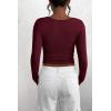 imagePRETTYGARDEN Womens 2025 Spring Fall Long Sleeve Henley T Shirts Button Ribbed Knit Slim Fit Casual Basic Tops BlouseWine Red
