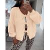 imagePRETTYGARDEN Womens Tie Front Bow Cardigan Sweaters Chunky Knit Long Puff Sleeve Trendy Fall Winter Jacket CoatsApricot