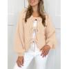 imagePRETTYGARDEN Womens Tie Front Bow Cardigan Sweaters Chunky Knit Long Puff Sleeve Trendy Fall Winter Jacket CoatsApricot