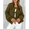 imagePRETTYGARDEN Womens Tie Front Bow Cardigan Sweaters Chunky Knit Long Puff Sleeve Trendy Fall Winter Jacket CoatsArmy Green