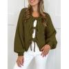 imagePRETTYGARDEN Womens Tie Front Bow Cardigan Sweaters Chunky Knit Long Puff Sleeve Trendy Fall Winter Jacket CoatsArmy Green