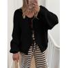 imagePRETTYGARDEN Womens Tie Front Bow Cardigan Sweaters Chunky Knit Long Puff Sleeve Trendy Fall Winter Jacket CoatsBlack