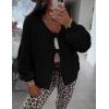 imagePRETTYGARDEN Womens Tie Front Bow Cardigan Sweaters Chunky Knit Long Puff Sleeve Trendy Fall Winter Jacket CoatsBlack