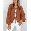 imagePRETTYGARDEN Womens Tie Front Bow Cardigan Sweaters Chunky Knit Long Puff Sleeve Trendy Fall Winter Jacket CoatsBrick Red