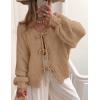 imagePRETTYGARDEN Womens Tie Front Bow Cardigan Sweaters Chunky Knit Long Puff Sleeve Trendy Fall Winter Jacket CoatsCamel