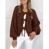 imagePRETTYGARDEN Womens Tie Front Bow Cardigan Sweaters Chunky Knit Long Puff Sleeve Trendy Fall Winter Jacket CoatsCaramel