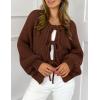 imagePRETTYGARDEN Womens Tie Front Bow Cardigan Sweaters Chunky Knit Long Puff Sleeve Trendy Fall Winter Jacket CoatsCaramel