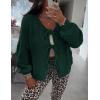 imagePRETTYGARDEN Womens Tie Front Bow Cardigan Sweaters Chunky Knit Long Puff Sleeve Trendy Fall Winter Jacket CoatsDark Green