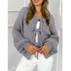 imagePRETTYGARDEN Womens Tie Front Bow Cardigan Sweaters Chunky Knit Long Puff Sleeve Trendy Fall Winter Jacket CoatsGrey