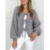 imagePRETTYGARDEN Womens Tie Front Bow Cardigan Sweaters Chunky Knit Long Puff Sleeve Trendy Fall Winter Jacket CoatsGrey