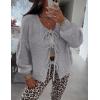 imagePRETTYGARDEN Womens Tie Front Bow Cardigan Sweaters Chunky Knit Long Puff Sleeve Trendy Fall Winter Jacket CoatsGrey