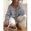 imagePRETTYGARDEN Womens Tie Front Bow Cardigan Sweaters Chunky Knit Long Puff Sleeve Trendy Fall Winter Jacket CoatsGrey