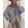 imagePRETTYGARDEN Womens Tie Front Bow Cardigan Sweaters Chunky Knit Long Puff Sleeve Trendy Fall Winter Jacket CoatsGrey