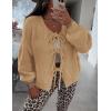 imagePRETTYGARDEN Womens Tie Front Bow Cardigan Sweaters Chunky Knit Long Puff Sleeve Trendy Fall Winter Jacket CoatsKhaki