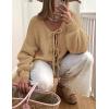 imagePRETTYGARDEN Womens Tie Front Bow Cardigan Sweaters Chunky Knit Long Puff Sleeve Trendy Fall Winter Jacket CoatsKhaki