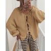 imagePRETTYGARDEN Womens Tie Front Bow Cardigan Sweaters Chunky Knit Long Puff Sleeve Trendy Fall Winter Jacket CoatsKhaki