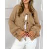imagePRETTYGARDEN Womens Tie Front Bow Cardigan Sweaters Chunky Knit Long Puff Sleeve Trendy Fall Winter Jacket CoatsKhaki