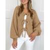 imagePRETTYGARDEN Womens Tie Front Bow Cardigan Sweaters Chunky Knit Long Puff Sleeve Trendy Fall Winter Jacket CoatsKhaki