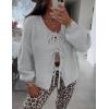imagePRETTYGARDEN Womens Tie Front Bow Cardigan Sweaters Chunky Knit Long Puff Sleeve Trendy Fall Winter Jacket CoatsLight Grey