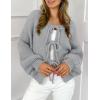 imagePRETTYGARDEN Womens Tie Front Bow Cardigan Sweaters Chunky Knit Long Puff Sleeve Trendy Fall Winter Jacket CoatsLight Grey