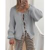 imagePRETTYGARDEN Womens Tie Front Bow Cardigan Sweaters Chunky Knit Long Puff Sleeve Trendy Fall Winter Jacket CoatsLight Grey