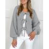 imagePRETTYGARDEN Womens Tie Front Bow Cardigan Sweaters Chunky Knit Long Puff Sleeve Trendy Fall Winter Jacket CoatsLight Grey