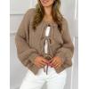 imagePRETTYGARDEN Womens Tie Front Bow Cardigan Sweaters Chunky Knit Long Puff Sleeve Trendy Fall Winter Jacket CoatsLight Khaki