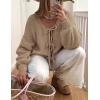 imagePRETTYGARDEN Womens Tie Front Bow Cardigan Sweaters Chunky Knit Long Puff Sleeve Trendy Fall Winter Jacket CoatsLight Khaki