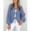 imagePRETTYGARDEN Womens Tie Front Bow Cardigan Sweaters Chunky Knit Long Puff Sleeve Trendy Fall Winter Jacket CoatsMist Blue