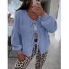 imagePRETTYGARDEN Womens Tie Front Bow Cardigan Sweaters Chunky Knit Long Puff Sleeve Trendy Fall Winter Jacket CoatsMist Blue