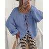 imagePRETTYGARDEN Womens Tie Front Bow Cardigan Sweaters Chunky Knit Long Puff Sleeve Trendy Fall Winter Jacket CoatsMist Blue