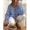 imagePRETTYGARDEN Womens Tie Front Bow Cardigan Sweaters Chunky Knit Long Puff Sleeve Trendy Fall Winter Jacket CoatsMist Blue
