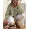 imagePRETTYGARDEN Womens Tie Front Bow Cardigan Sweaters Chunky Knit Long Puff Sleeve Trendy Fall Winter Jacket CoatsMist Green